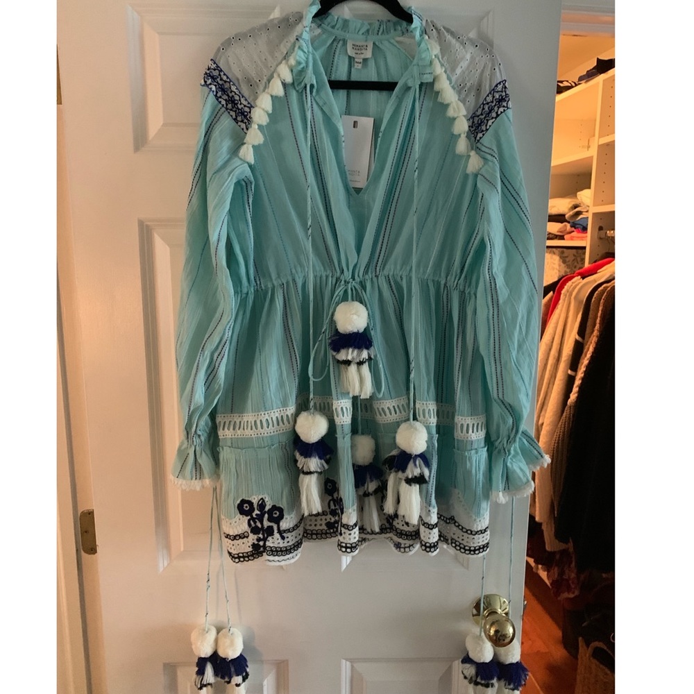 Beautiful summery light blue dress with Pom Poms
